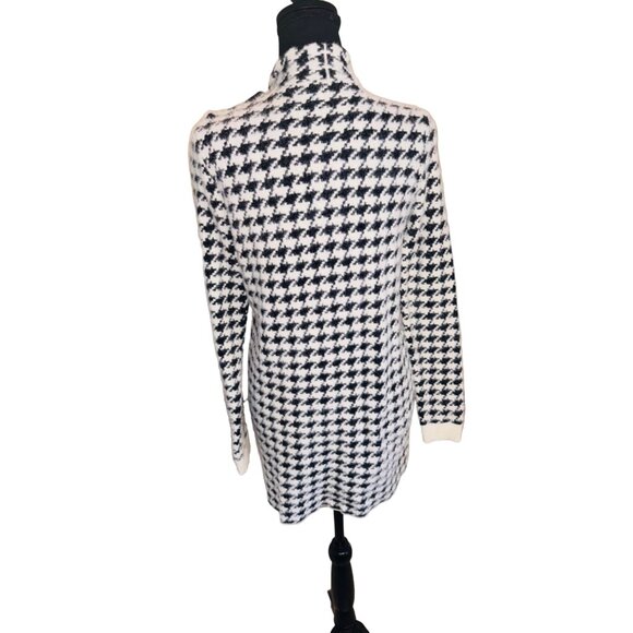 Houndstooth Long Open Soft FleCardigan Sweater By Cyrus Black White - Medium Siz - Picture 2 of 10